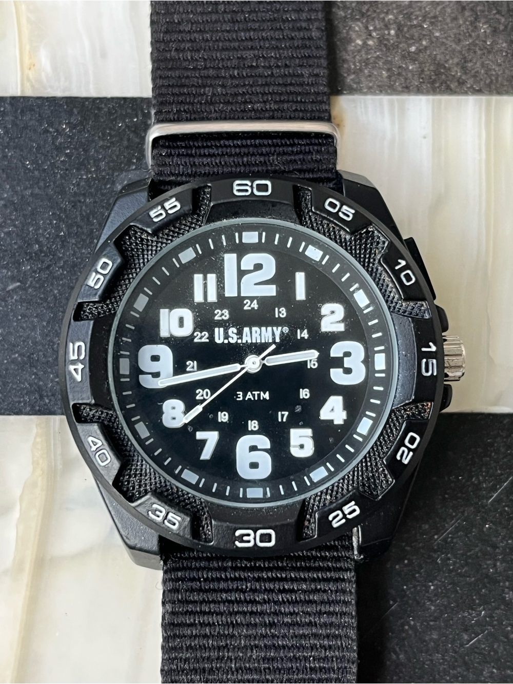 US Army All Black Analog Field Watch with Backlight - 37200031 - New Battery